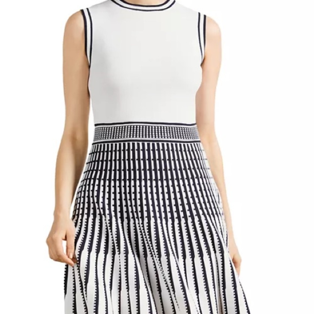 Ted Baker London White and Black Sleeveless A‑Line Knit Dress